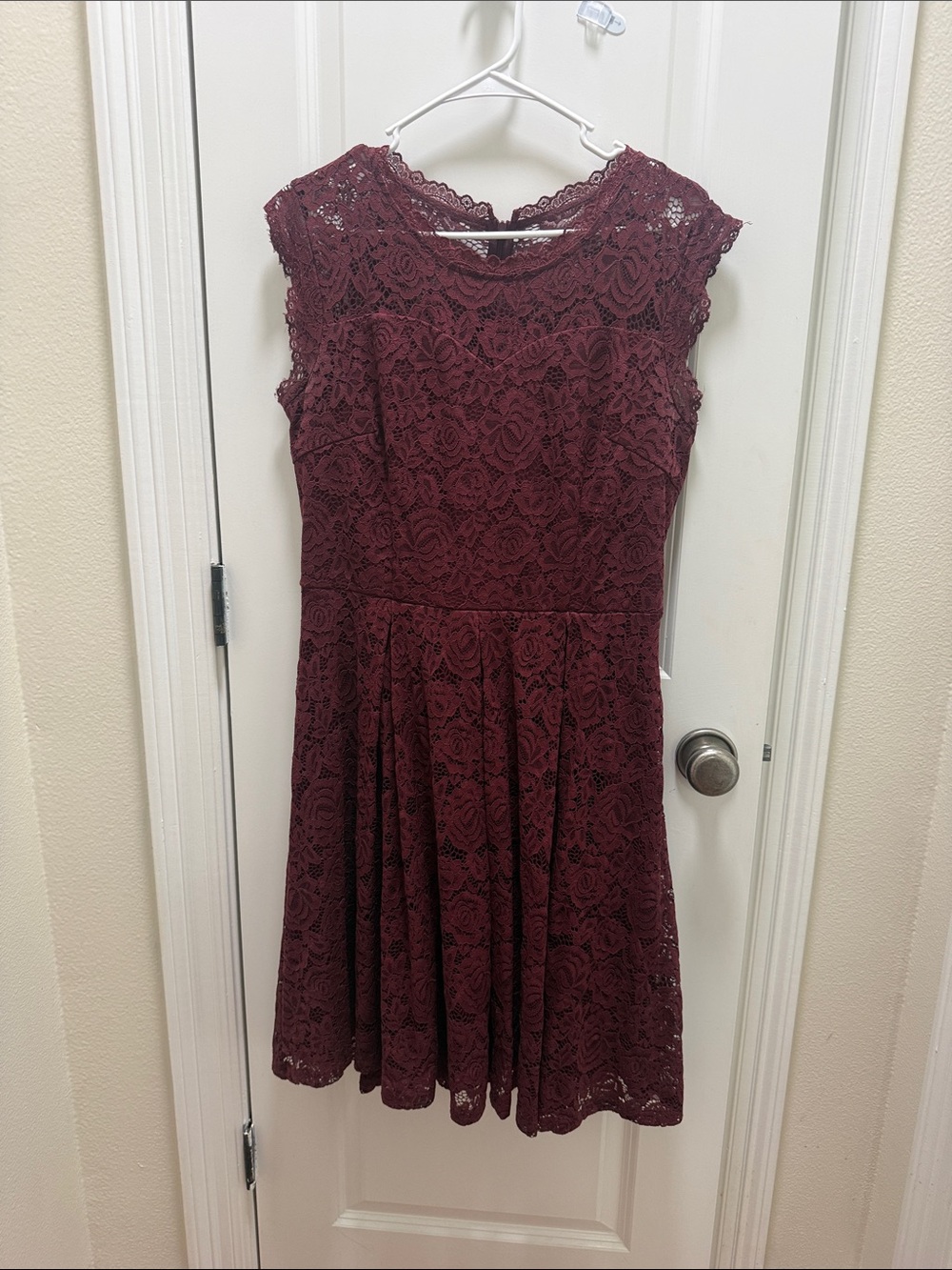 Lace Fit & Flare Dress in Burgundy